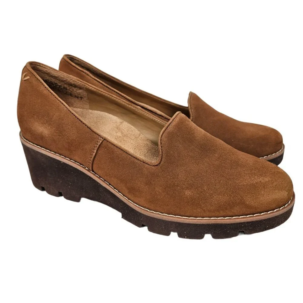 Vionic Brown Suede Willa Wedge Shoes‎ Arch Support Neutral Comfortable Lug Sole